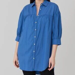 Anthropologie Maeve Oversized Blue Button Down Tunic • Size S